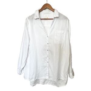 C&C California 100% Linen Top Button Up Long Sleeve Women’s Sz XL White Tunic